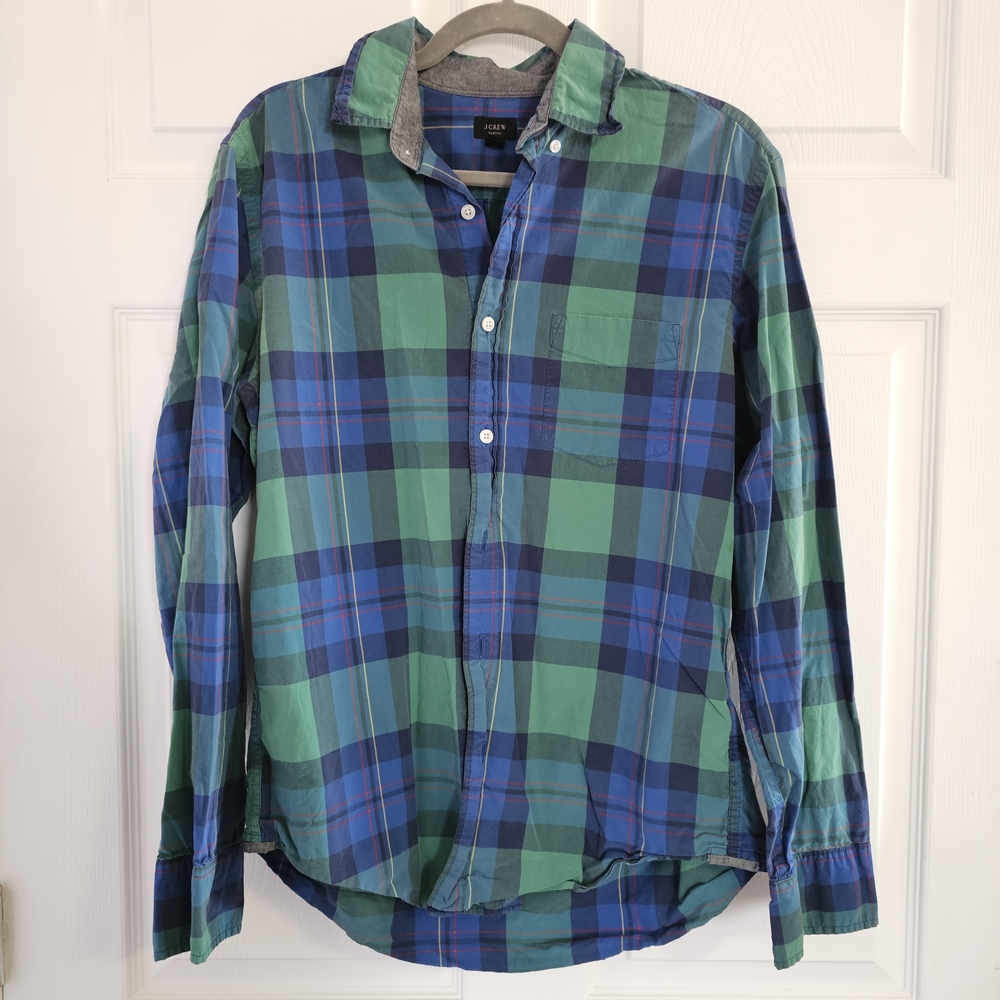 J. Crew Blue and Green Plaid Men's Shirt